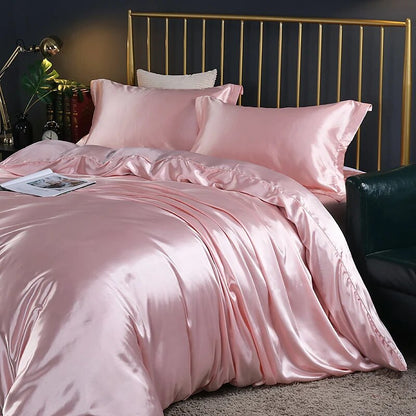 Anyhouz Beddings Light Pink AU Single Size 3 Pcs High End Satin Smooth Duvet Cover Set Luxury Polyester Silky Soft Cozy Bedding Set-Duvet Covers-PEROZ Accessories