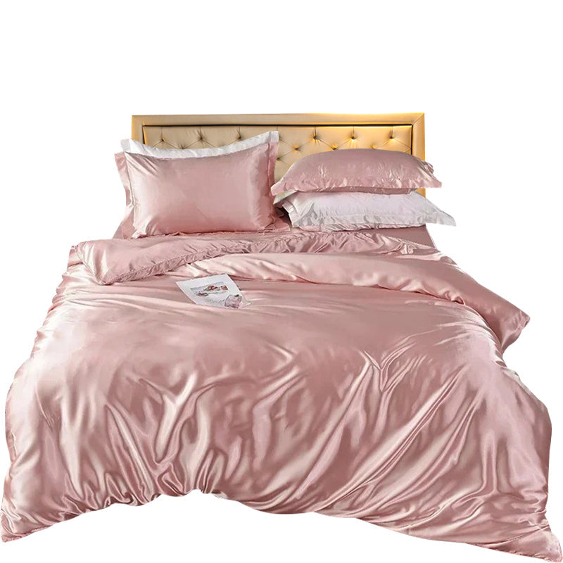 Anyhouz Beddings Light Pink EU Double Size 3 Pcs High End Satin Smooth Duvet Cover Set Luxury Polyester Silky Soft Cozy Bedding Set-Duvet Covers-PEROZ Accessories