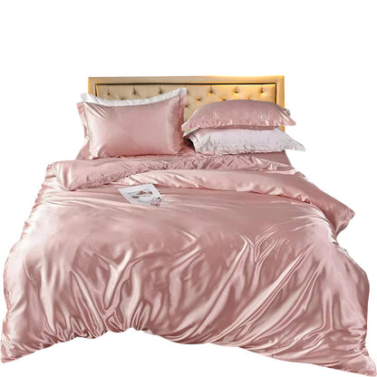 Anyhouz Beddings Light Pink EU Double Size 3 Pcs High End Satin Smooth Duvet Cover Set Luxury Polyester Silky Soft Cozy Bedding Set-Duvet Covers-PEROZ Accessories