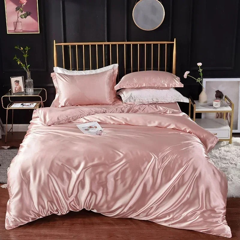 Anyhouz Beddings Light Pink US Twin Size 3 Pcs High End Satin Smooth Duvet Cover Set Luxury Polyester Silky Soft Cozy Bedding Set-Duvet Covers-PEROZ Accessories