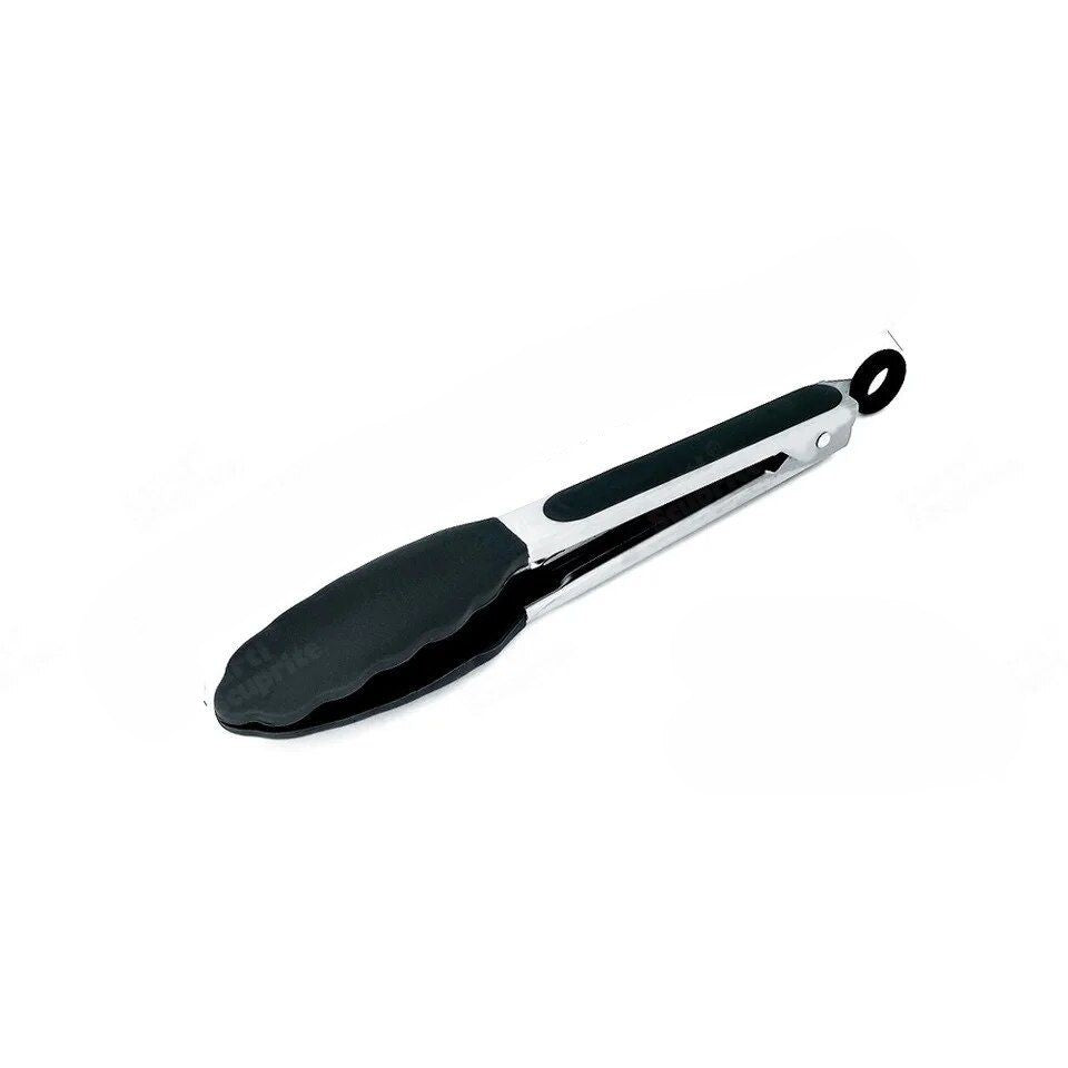 Anygleam Tong Stainless Steel Small Black Handle Clip Heat Resistant Cooking Baking Salad Steak Kitchen Gadget-Kitchen Tools &amp; Utensils-PEROZ Accessories