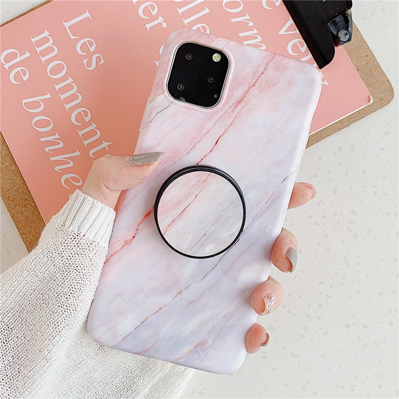 Anymob iPhone Case Light Purple Gradient Marble Cover Silicone Phone With Holder Stand-Mobile Phone Cases-PEROZ Accessories