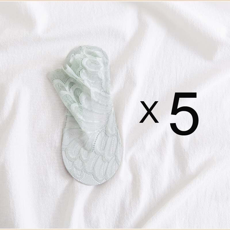 Anysox 5 Pairs One Size 4-5 Light Green Fashion Summer Socks With Style Lace Peacock Flower Short Ankle Socks For Women-Socks-PEROZ Accessories