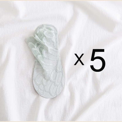 Anysox 5 Pairs One Size 4-5 Light Green Fashion Summer Socks With Style Lace Peacock Flower Short Ankle Socks For Women-Socks-PEROZ Accessories