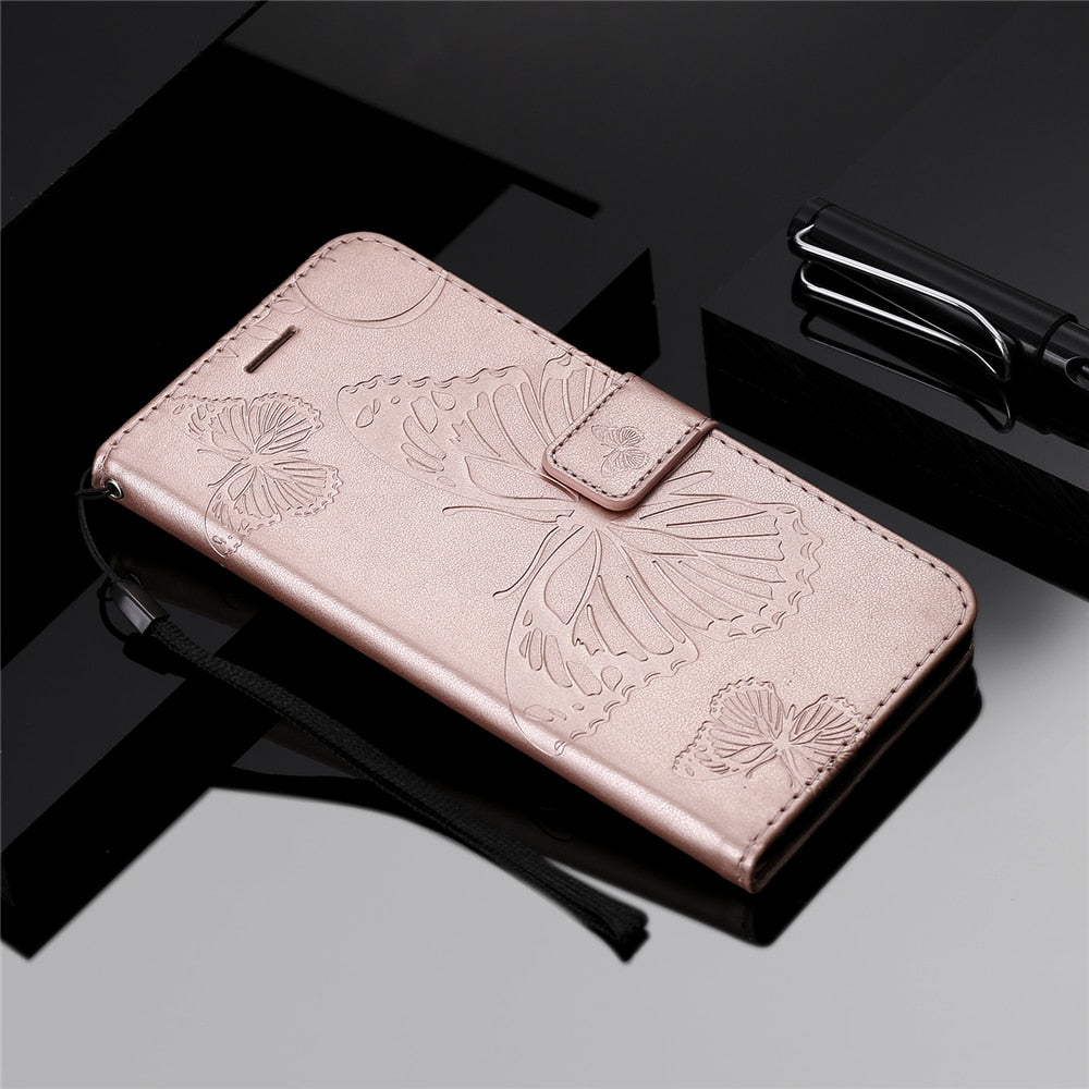 Anymob Huawei Pink Leather Phone Case Butterfly Flip Wallet Cover Protection-PEROZ Accessories