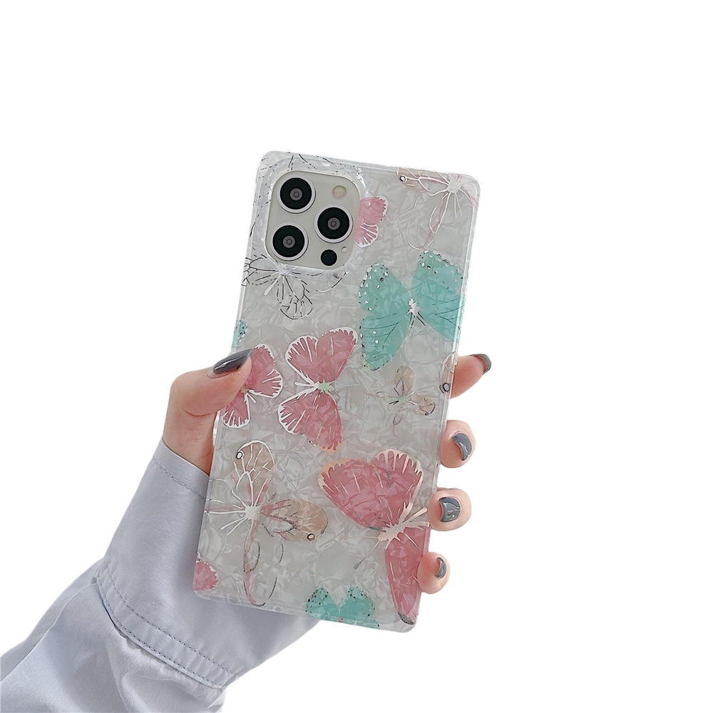 Anymob iPhone Case Pink Cartoon Butterfly Soft Silicone Square Shell Pattern-Mobile Phone Cases-PEROZ Accessories
