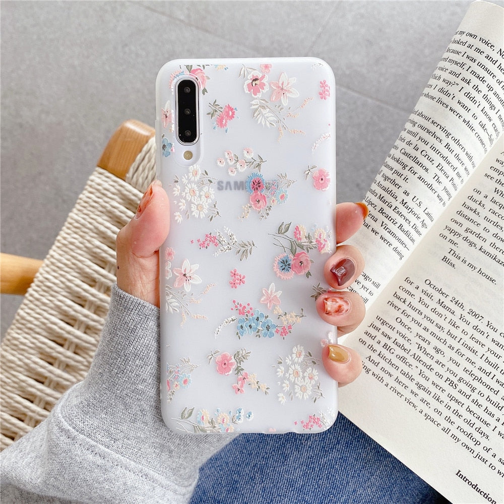 Anymob Samsung Case White And Tiny Flower Vintage Relief Flower Phone Matte Soft Silicone Back Cover-Mobile Phone Cases-PEROZ Accessories