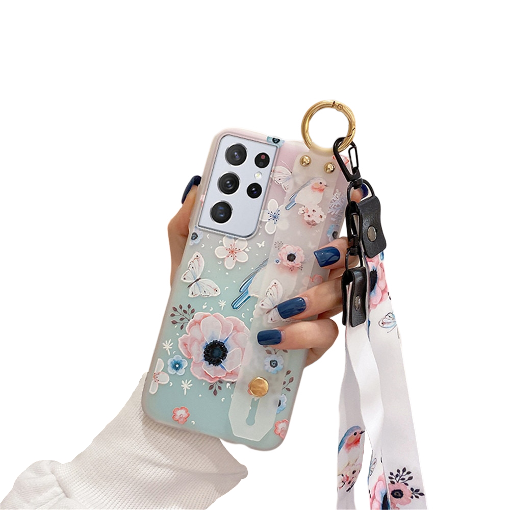 Anymob Samsung Buttery And Cherry Blossom Soft Silicone Case Flowers Neck Lanyard Wristband Holder Cover-Mobile Phone Cases-PEROZ Accessories
