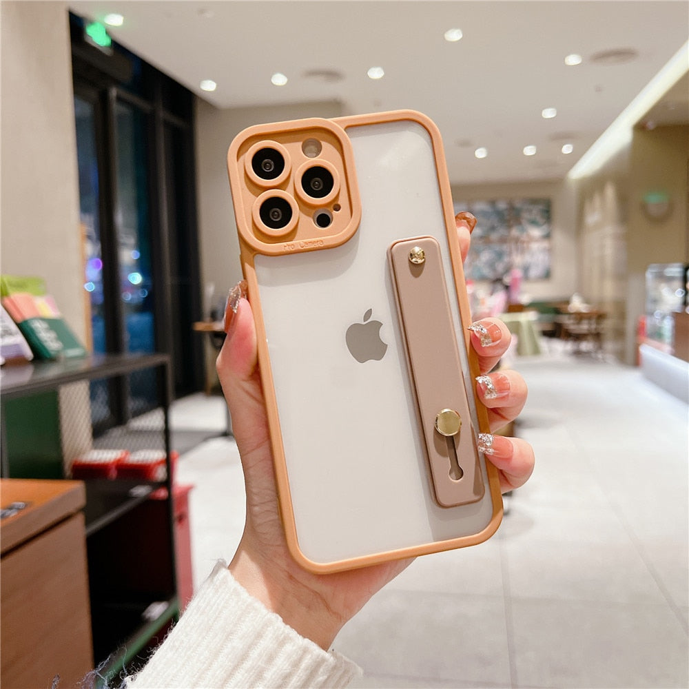 Anymob iPhone Case Orange Transparent Solid Color Wrist Band Lens Protection Soft Cover Bumper-Mobile Phone Cases-PEROZ Accessories