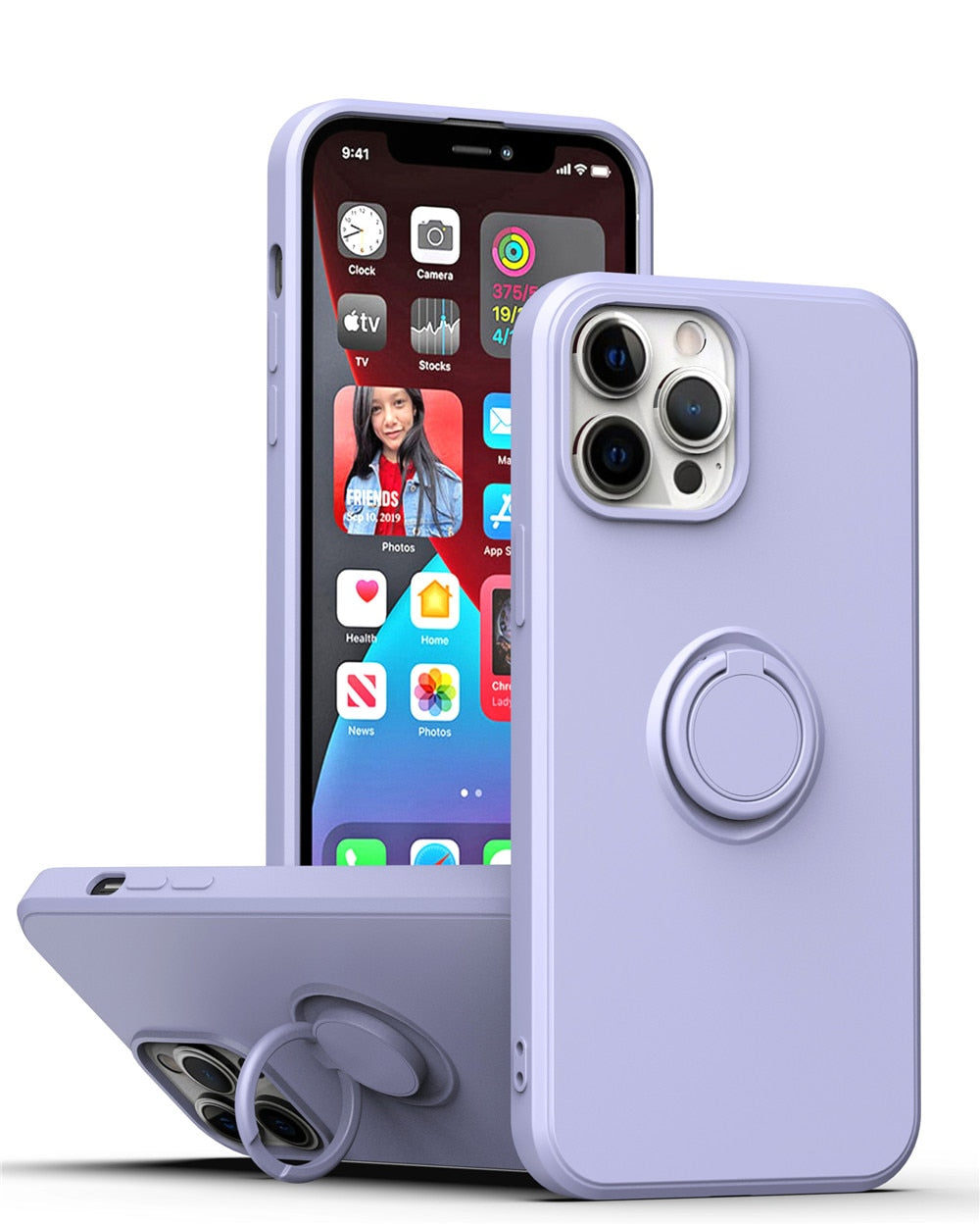 Anymob iPhone Case Purple Square Liquid Silicone Magnetic Holder Ring Stand Cover-Mobile Phone Cases-PEROZ Accessories