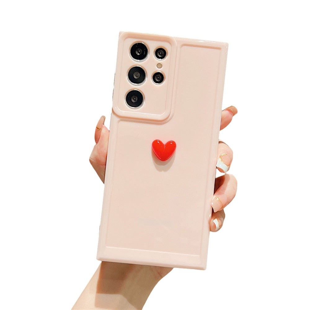 Anymob Samsung White With Red Cute 3D Love Heart Case Shockproof Soft Silicone Phone Back Cover-Mobile Phone Cases-PEROZ Accessories