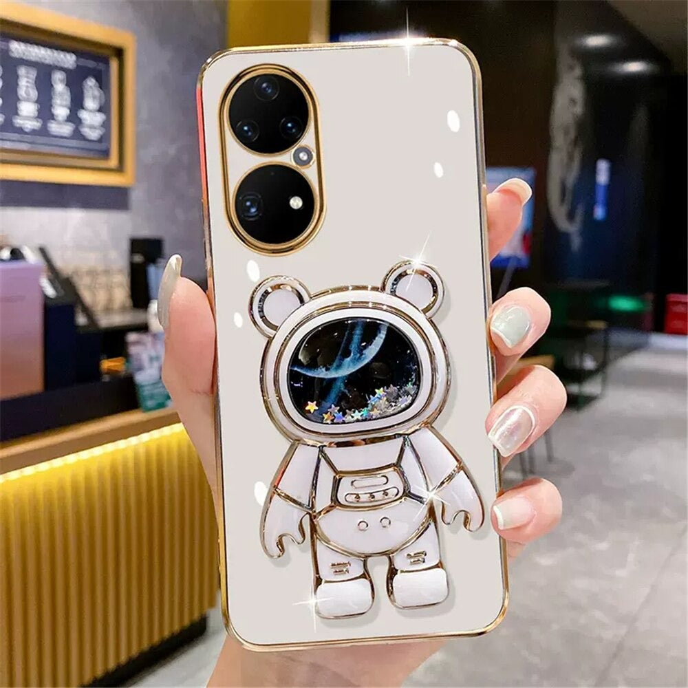 Anymob Huawei Case White Cute Quicksand Astronaut Bracket Soft Cover Phone Protection-Mobile Phone Cases-PEROZ Accessories