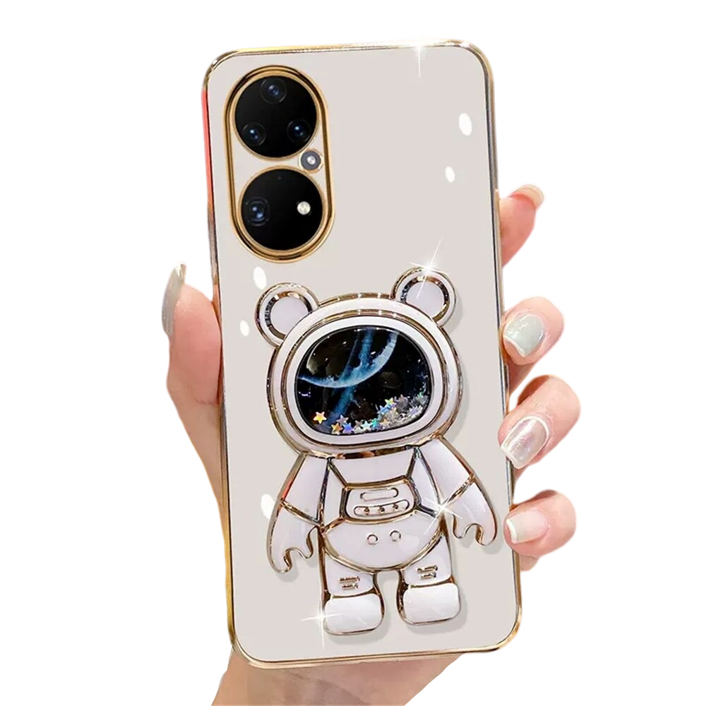 Anymob Huawei Case White Cute Quicksand Astronaut Bracket Soft Cover Phone Protection-Mobile Phone Cases-PEROZ Accessories