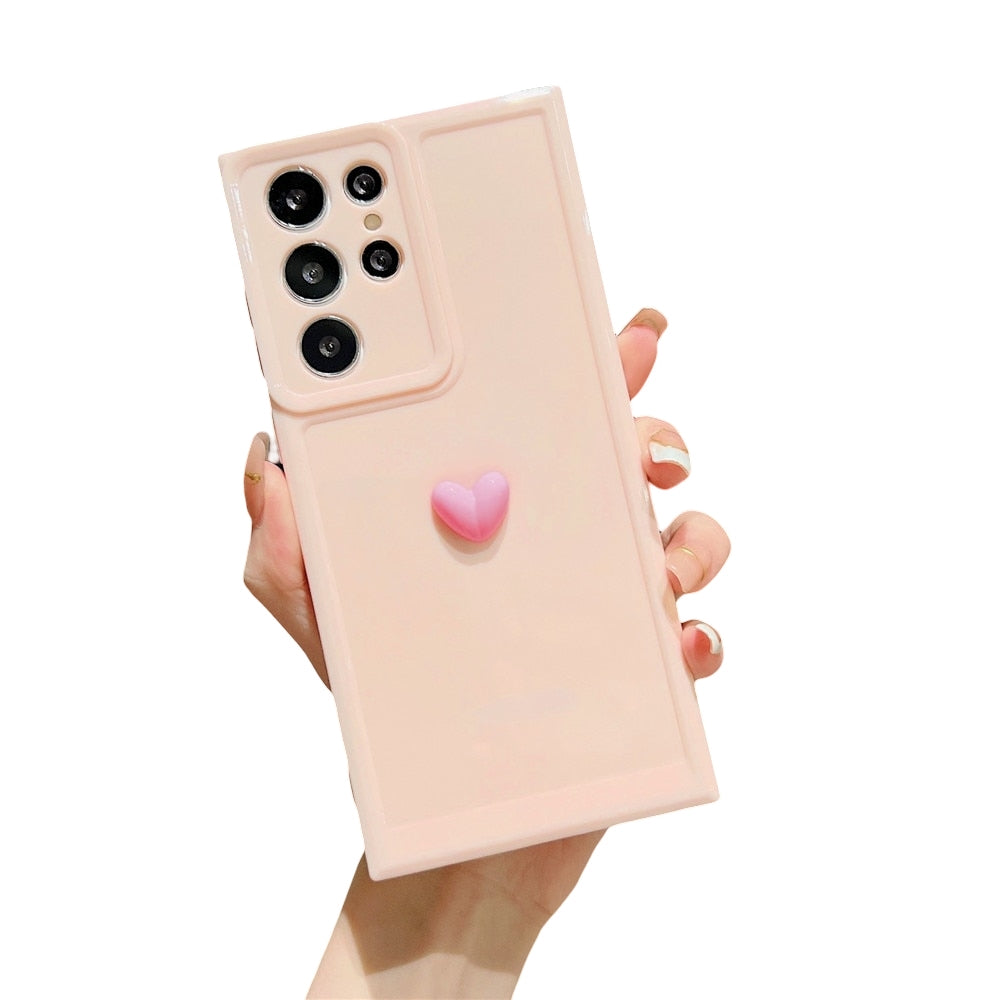 Anymob Samsung Pink With Pink Cute 3D Love Heart Case Shockproof Soft Silicone Phone Back Cover-Mobile Phone Cases-PEROZ Accessories