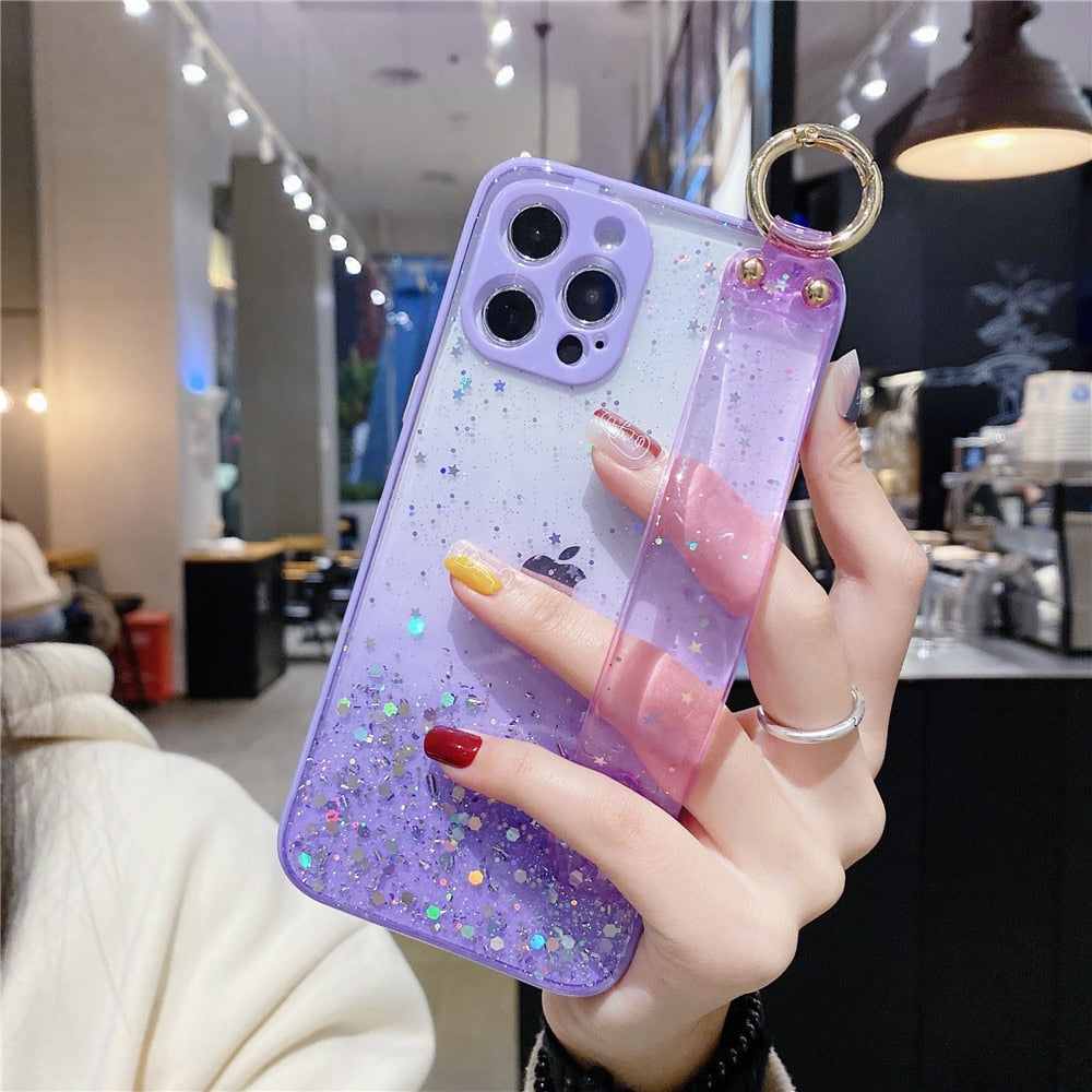 Anymob iPhone Case Purple Gradient Glitter Wristband Soft Epoxy Camera Protection Cover-Mobile Phone Cases-PEROZ Accessories