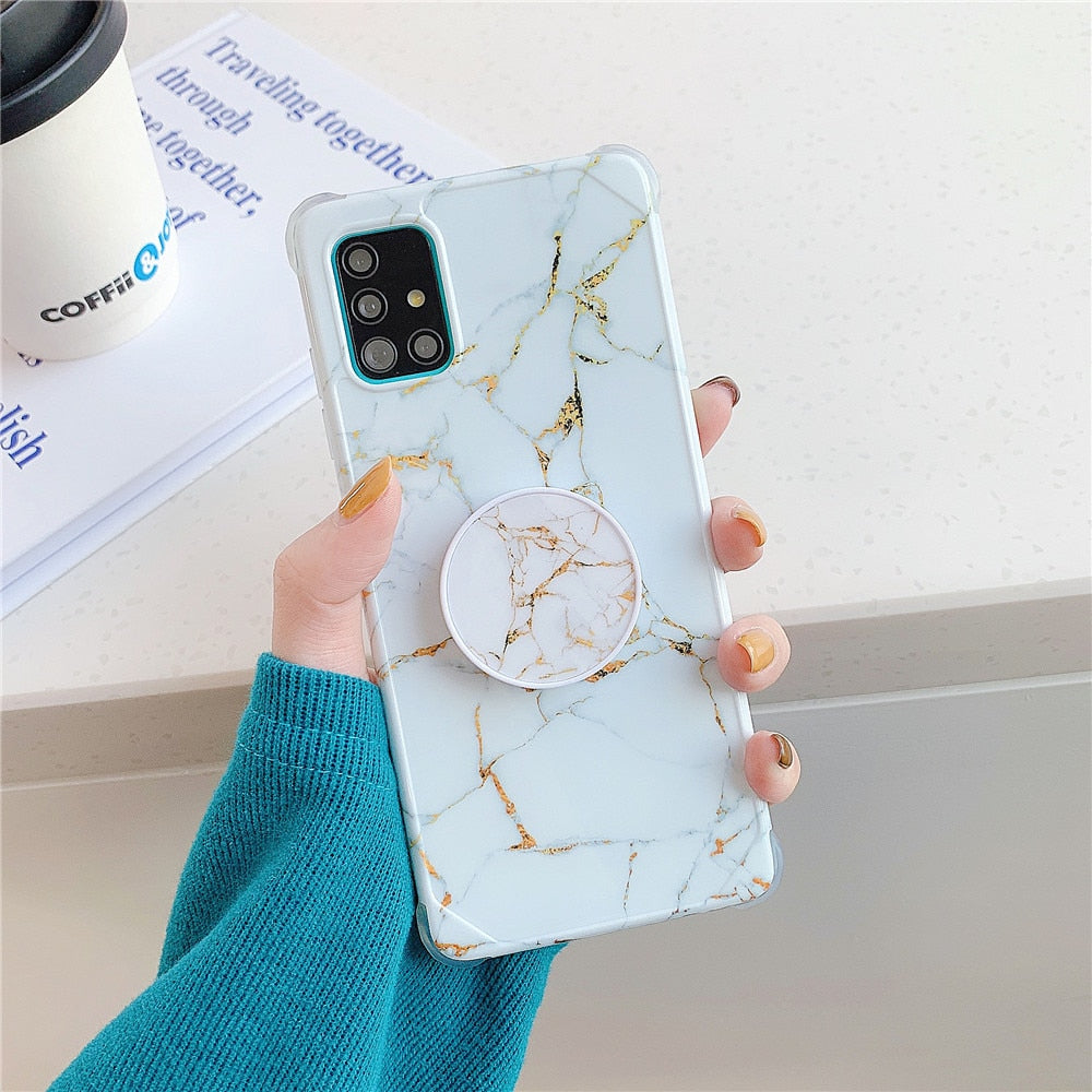 Anymob Samsung Case Dirty White Marble With Finger Ring Holder Silicone Phone Cover-Mobile Phone Cases-PEROZ Accessories