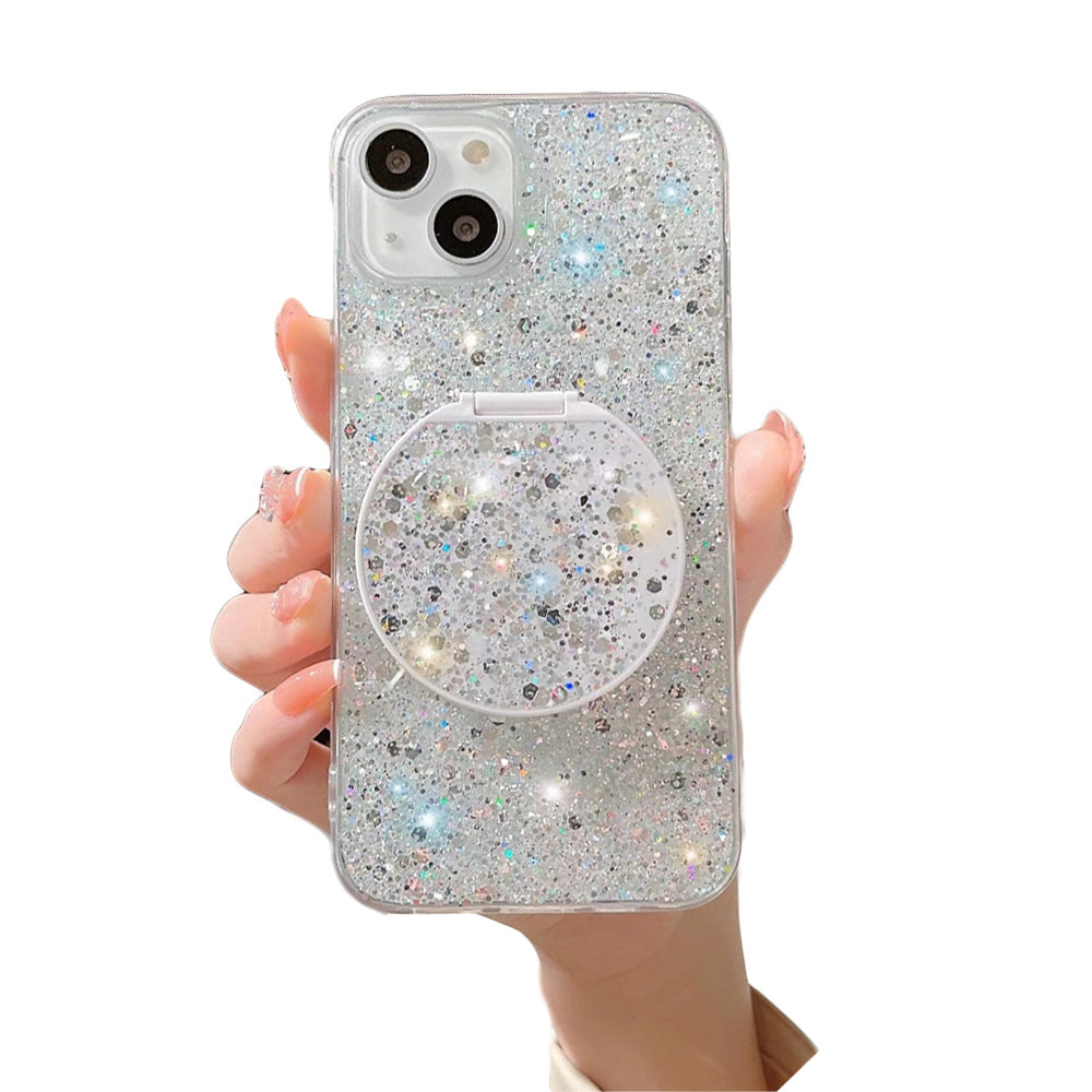 Anymob iPhone Case White Mirror Holder Gradient Glitter Soft Silicon Phone Back Cover-Mobile Phone Cases-PEROZ Accessories