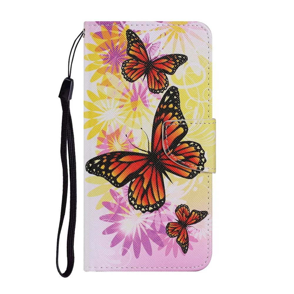 Anymob Samsung Colorful Flower And Butterfly Painted Case Flip Wallet Leather Phone Cover-Mobile Phone Cases-PEROZ Accessories