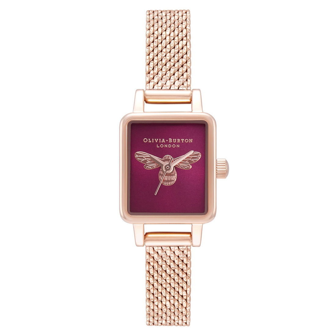 Olivia Burton Ionic Rose Gold Plated Steel Burgundy Sunray & Bee Dial Ladies Watch - OB16FB28-Quartz Watches-PEROZ Accessories