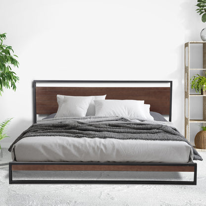 Milano Decor Azure Bed Frame With Headboard Wood Steel Platform Bed-Bed Frames &amp; Bases-PEROZ Accessories