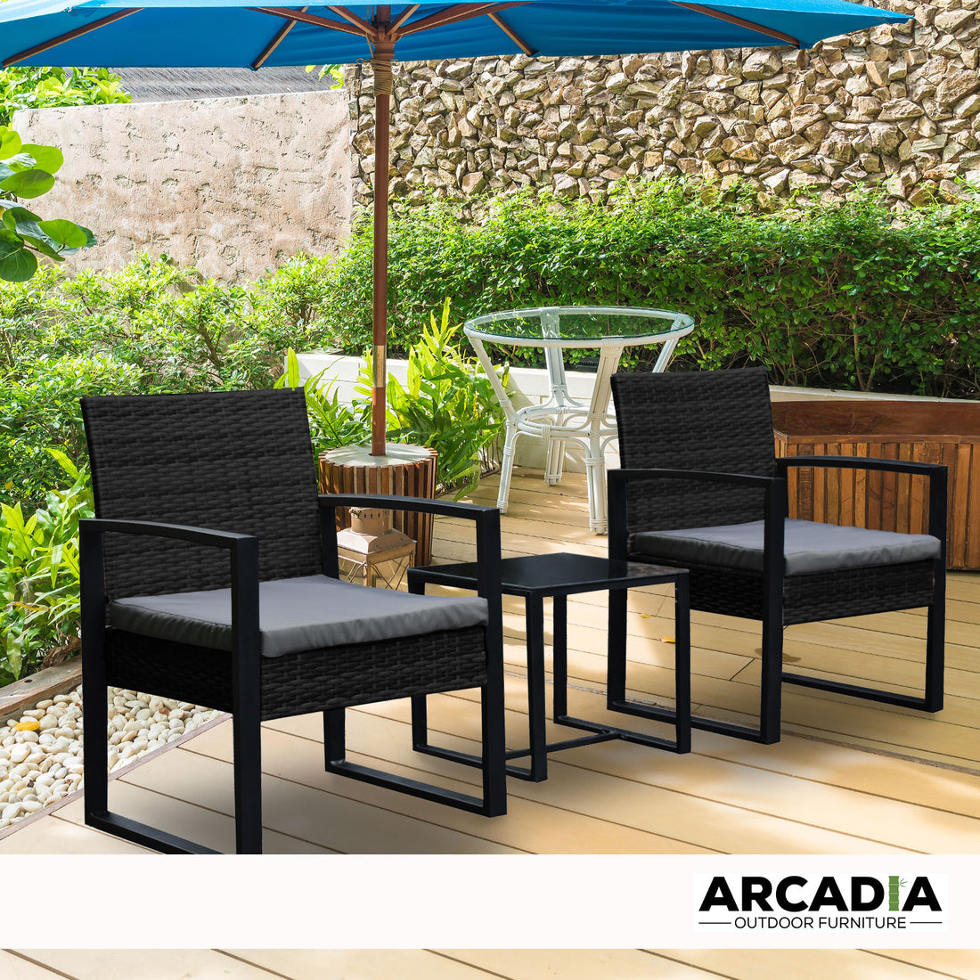 Arcadia Furniture Outdoor Wicker Rattan Patio Set Garden Patio Home-Outdoor Chairs &amp; Lounges-PEROZ Accessories