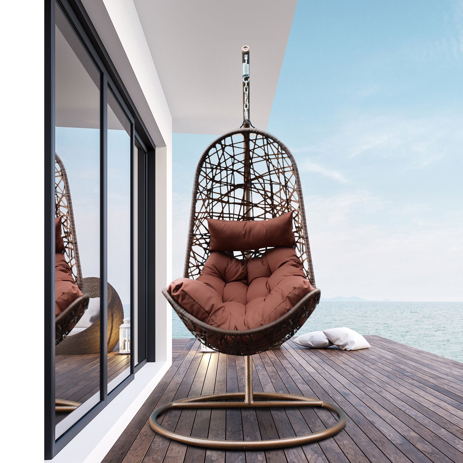 Arcadia Furniture Hanging Basket Egg Chair Outdoor Wicker Rattan Patio Garden-Outdoor Chairs &amp; Lounges-PEROZ Accessories