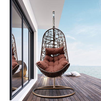 Arcadia Furniture Hanging Basket Egg Chair Outdoor Wicker Rattan Patio Garden-Outdoor Chairs &amp; Lounges-PEROZ Accessories