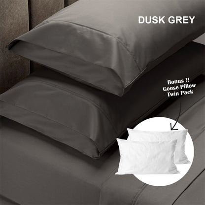 Royal Comfort 4 Piece 1500TC Sheet Set And Goose Feather Down Pillows 2 Pack Set-Bed Linen-PEROZ Accessories