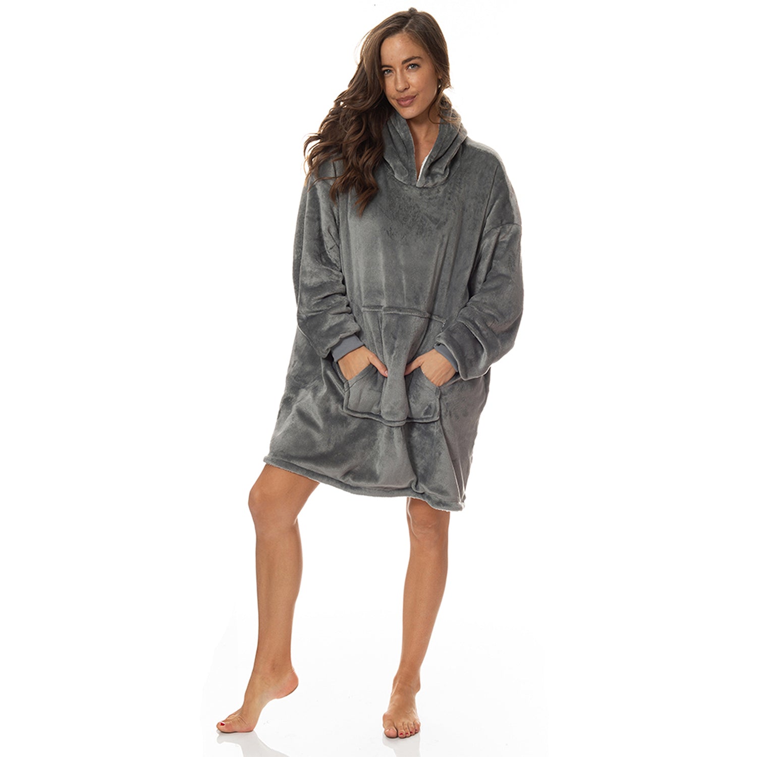 Royal Comfort Snug Hoodie Nightwear Super Soft Reversible Coral Fleece 750GSM-Lingerie, Sleepwear &amp; Loungewear-PEROZ Accessories