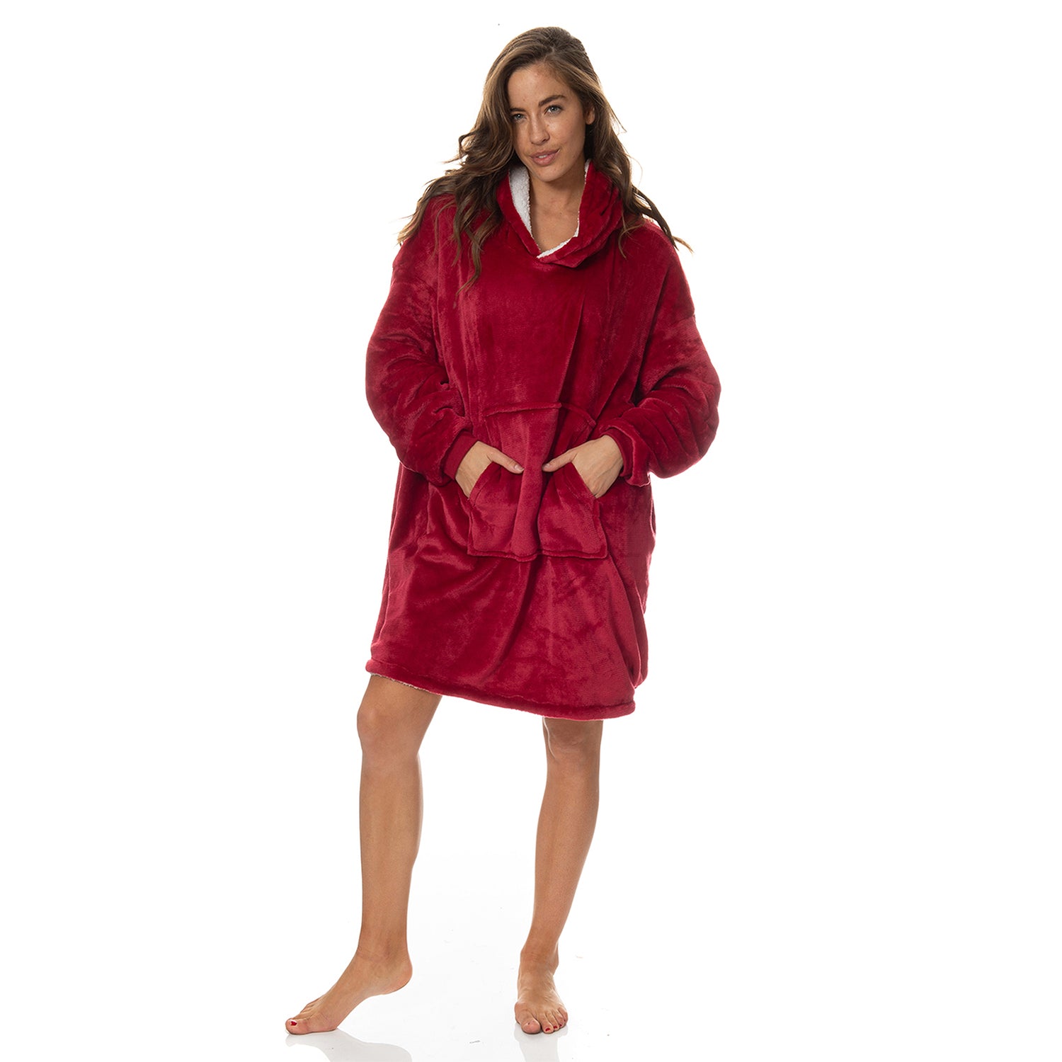 Royal Comfort Snug Hoodie Nightwear Super Soft Reversible Coral Fleece 750GSM-Lingerie, Sleepwear &amp; Loungewear-PEROZ Accessories