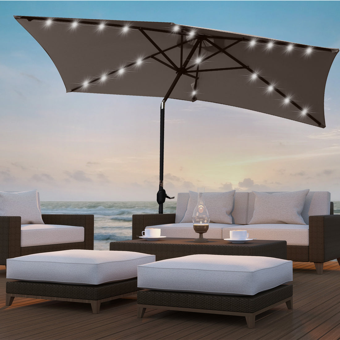 Arcadia Furniture Umbrella 3 Metre Umbrella with Solar LED Lights Garden Yard-Outdoor Umbrellas-PEROZ Accessories