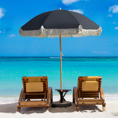 Havana Outdoors Beach Umbrella Portable 2 Metre Fringed Garden Sun Shade Shelter-Outdoor Umbrellas-PEROZ Accessories