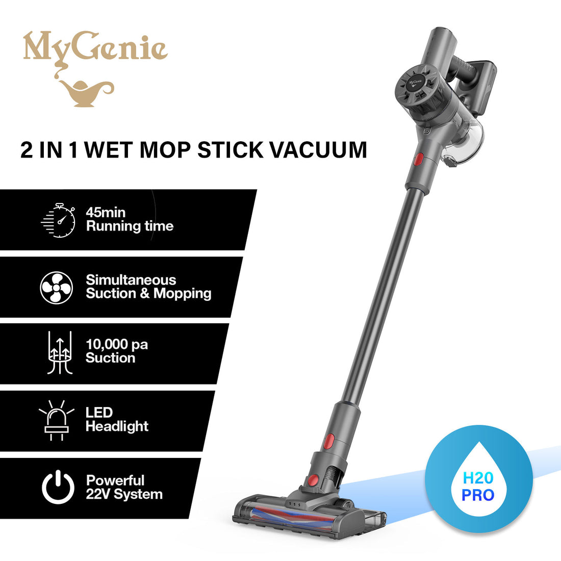 MyGenie H20 PRO Wet Mop 2-IN-1 Cordless Stick Vacuum Cleaner Handheld Recharge-Small Home Appliances-PEROZ Accessories