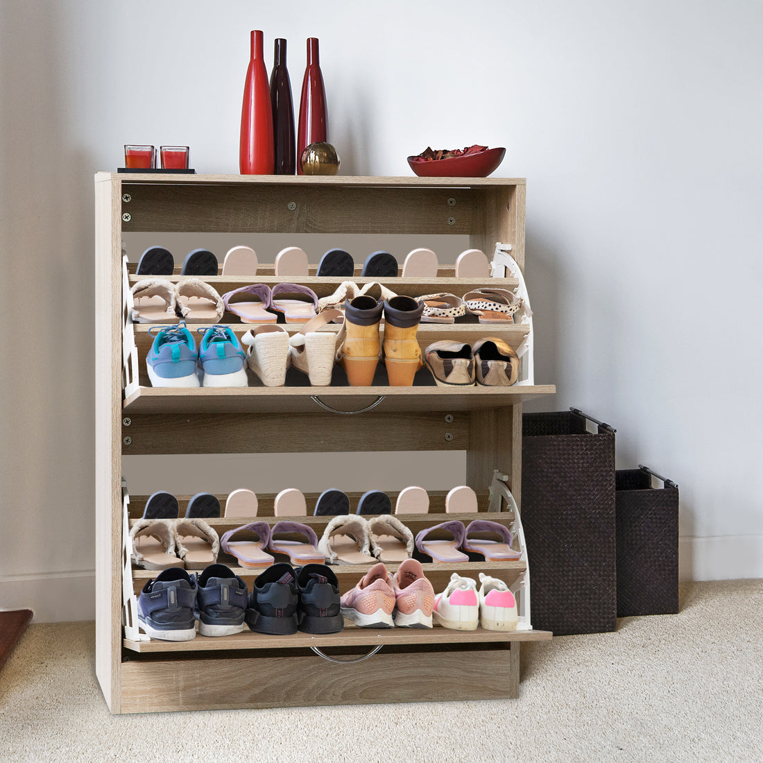 Milano Decor 24 Pair Wooden Shoe Cabinet Drawer Storage-Shoe Storage-PEROZ Accessories