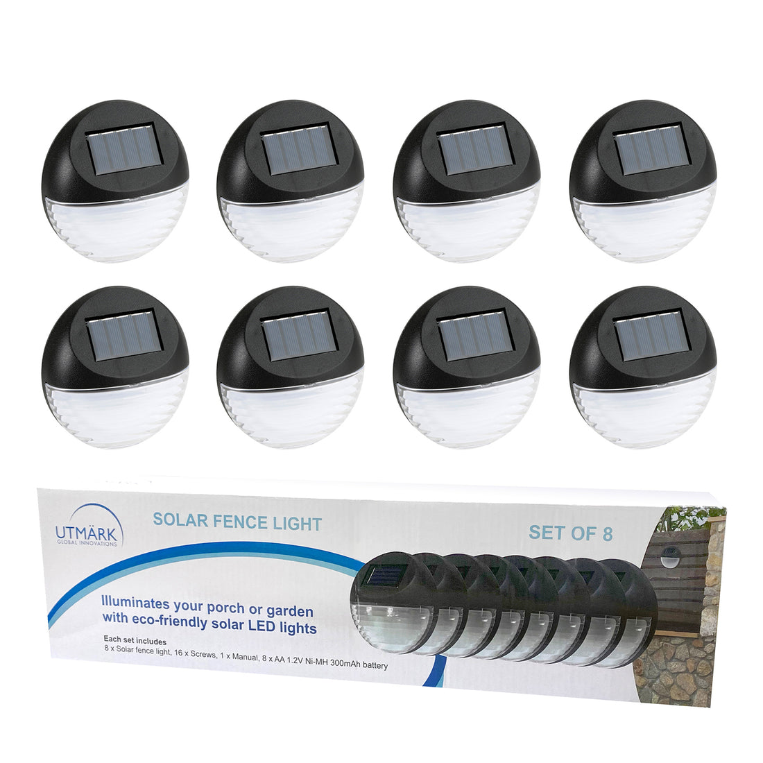Utmark 8 Pack Round Solar LED Solar Fence Lights Outdoor Lighting Pathway Wall-Outdoor Lights-PEROZ Accessories