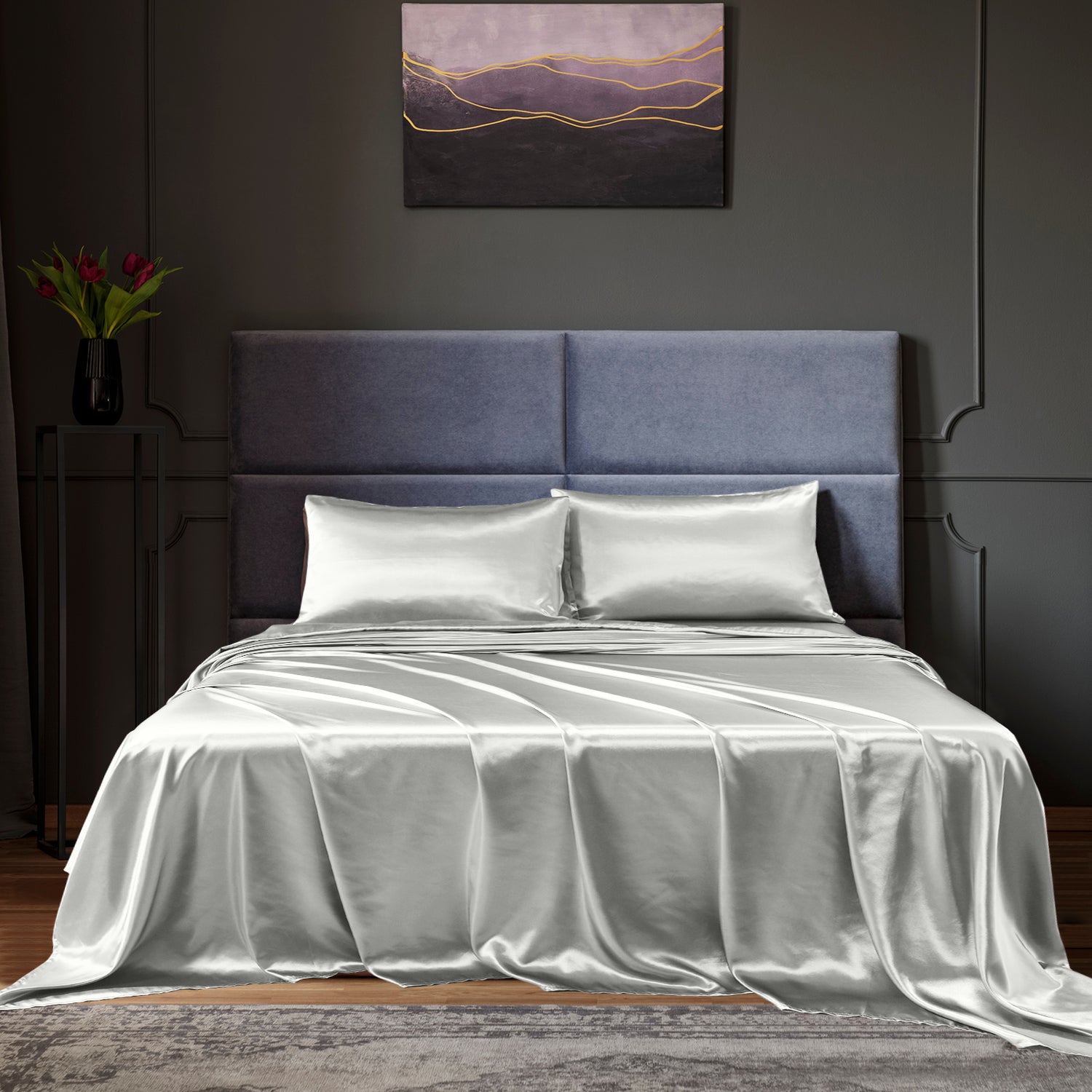 Royal Comfort Satin Sheet Set 4 Piece Fitted Flat Sheet Pillowcases Silky Smooth-Bed Linen-PEROZ Accessories