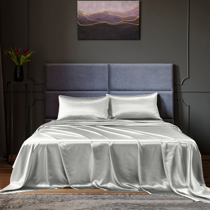 Royal Comfort Satin Sheet Set 4 Piece Fitted Flat Sheet Pillowcases Silky Smooth-Bed Linen-PEROZ Accessories