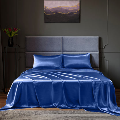 Royal Comfort Satin Sheet Set 4 Piece Fitted Flat Sheet Pillowcases Silky Smooth-Bed Linen-PEROZ Accessories