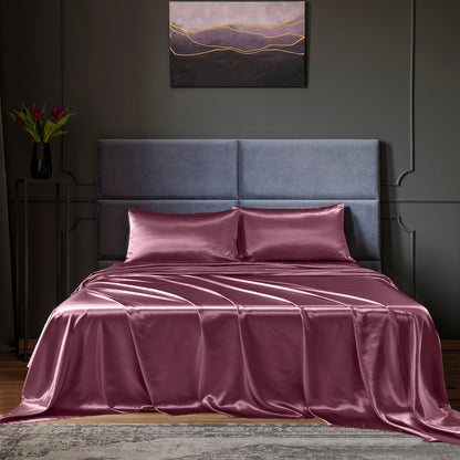 Royal Comfort Satin Sheet Set 4 Piece Fitted Flat Sheet Pillowcases Silky Smooth-Bed Linen-PEROZ Accessories