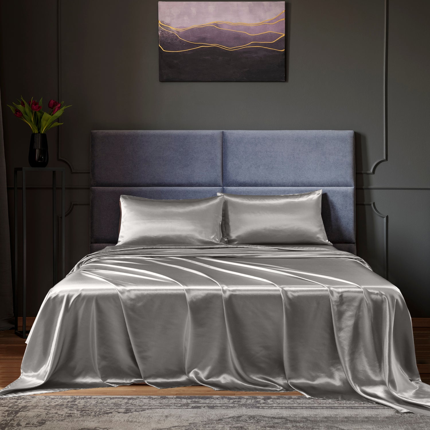 Royal Comfort Satin Sheet Set 4 Piece Fitted Flat Sheet Pillowcases Silky Smooth-Bed Linen-PEROZ Accessories