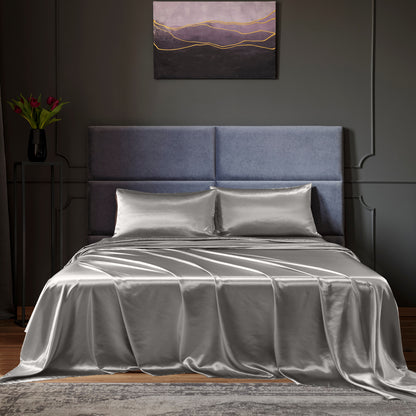 Royal Comfort Satin Sheet Set 4 Piece Fitted Flat Sheet Pillowcases Silky Smooth-Bed Linen-PEROZ Accessories