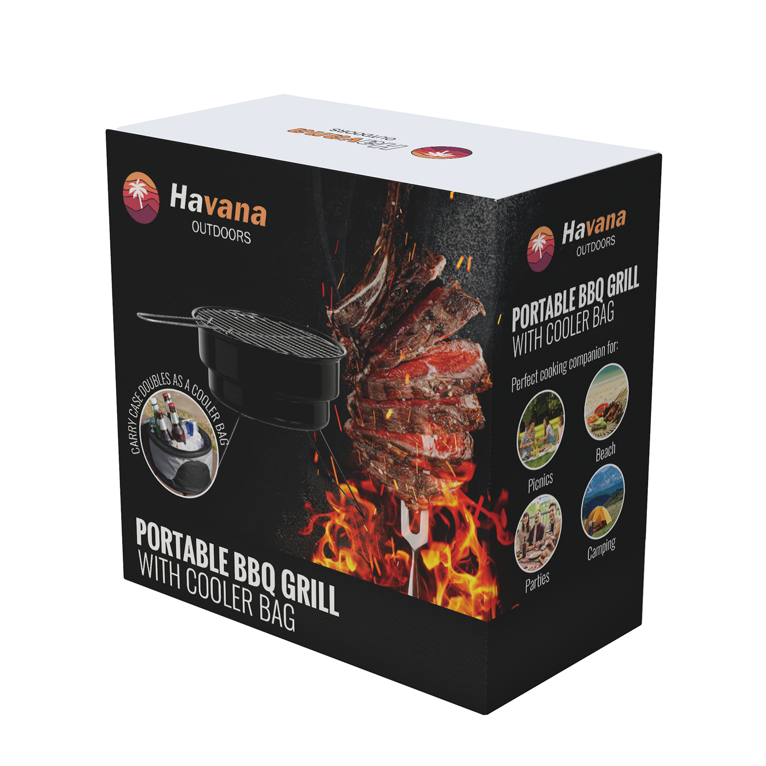 Havana Outdoors 2-IN-1 BBQ Grill Cooler Combo Set Outdoor Camping Picnic-Barbecues-PEROZ Accessories