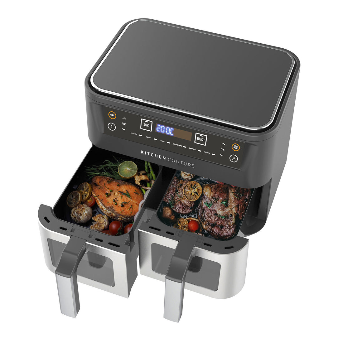 Kitchen Couture Dual View 2 x 5 Litre Air Fryer Stainless Steel-Small Kitchen Appliances-PEROZ Accessories