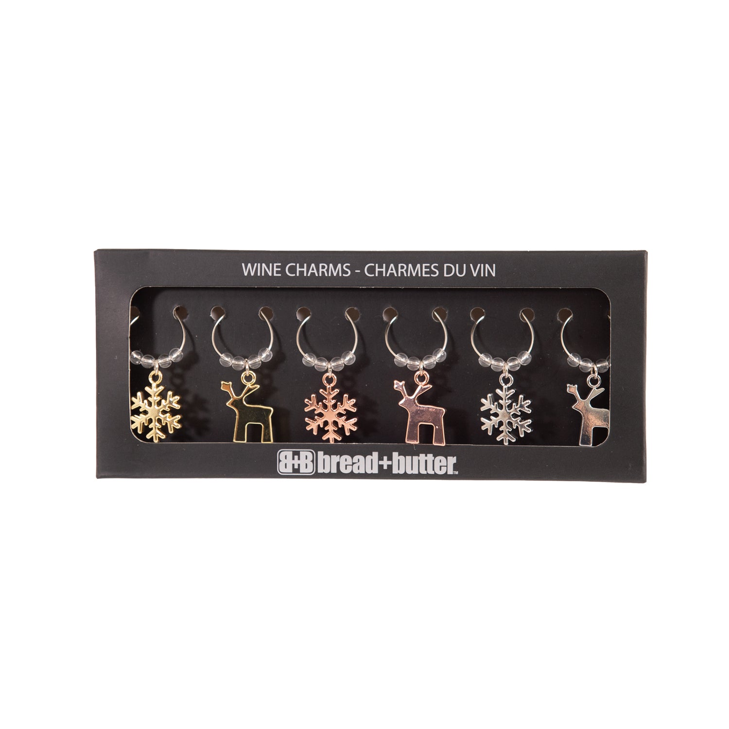 Bread and Butter (3) Snowflake and (3) Reindeer Wie Glass Charms - 6 Pack-Decorations-PEROZ Accessories