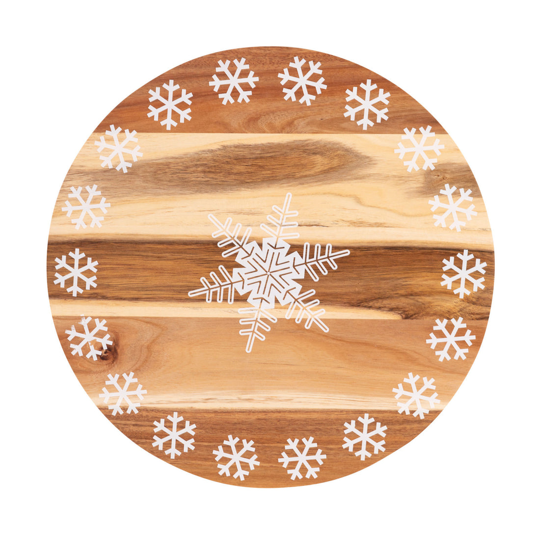 Bread and Butter 18 Inch Print Wooden Lazy Susan Tray - White Snowflake-Decorations-PEROZ Accessories