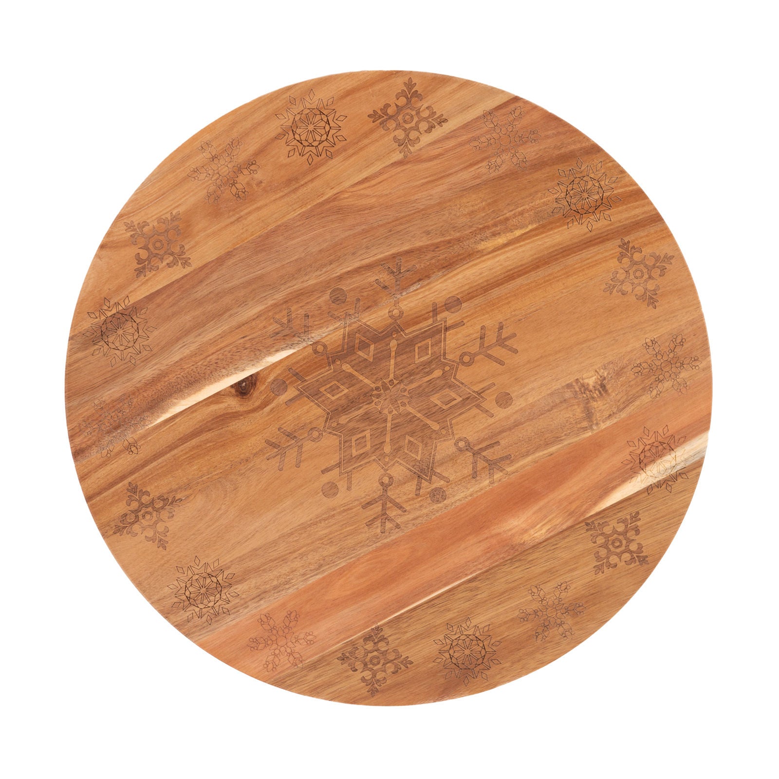 Bread and Butter 18 Inch Wooden Lazy Susan Tray - Wood Snowflake-Decorations-PEROZ Accessories