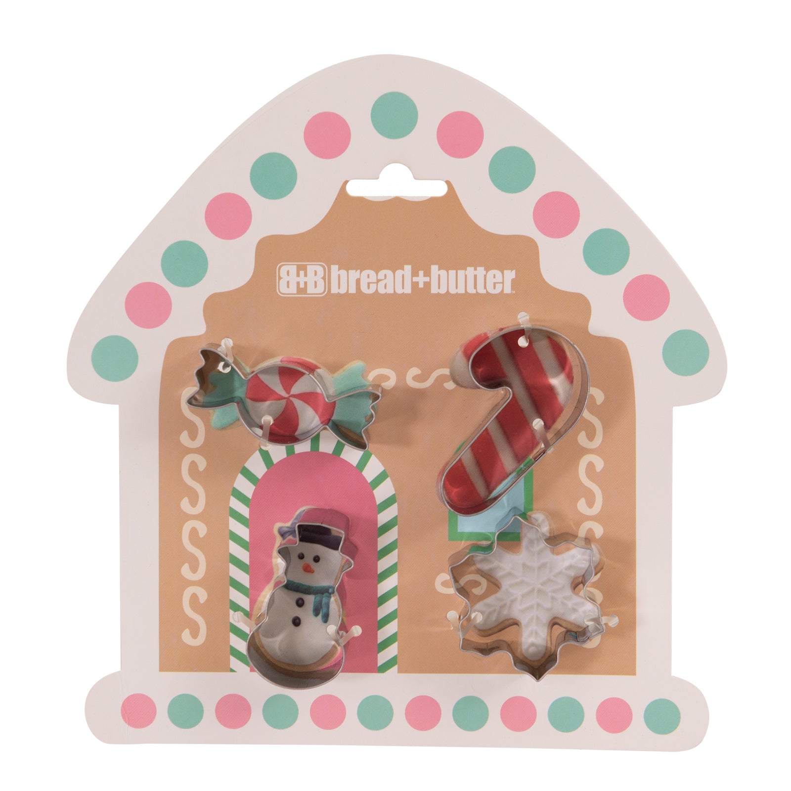 Bread and Butter Cookie Cutter - House, Snowman, Snowflake, Candy Cane - 4 Pk-Decorations-PEROZ Accessories