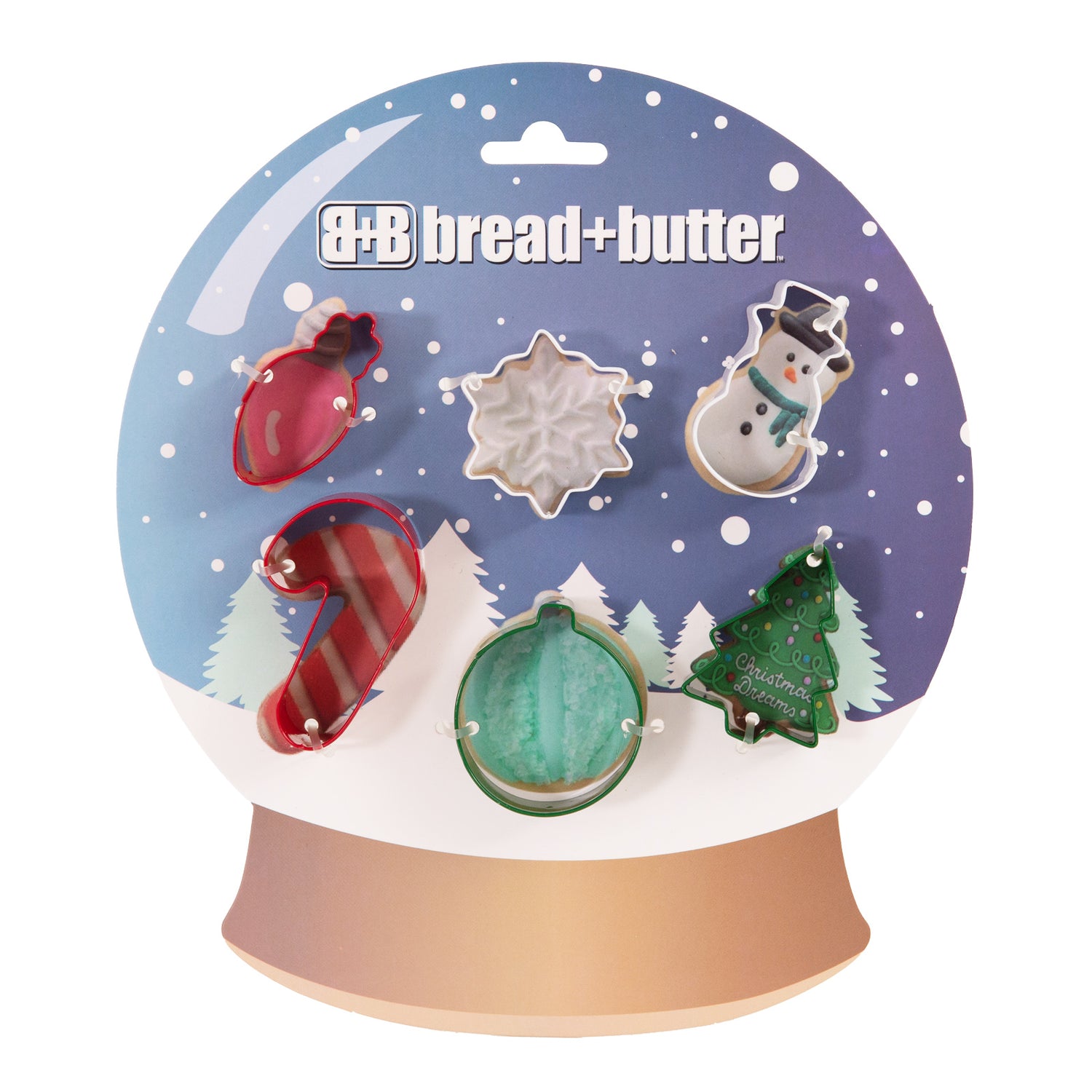Bread and Butter Cookie Cutter - Globe, Flake, SnowMan, Cane, Sock, Tree - 6 Pk-Decorations-PEROZ Accessories
