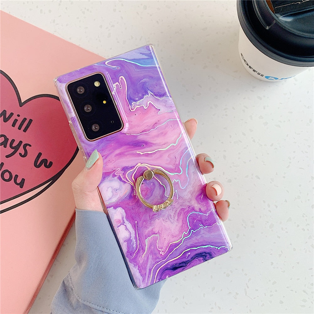 Anymob Samsung Case Purple Laser Marble Gradient Ring Holder Back Cover-Mobile Phone Cases-PEROZ Accessories