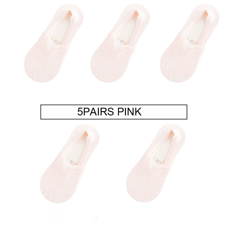 Anysox 5 Pairs Size 5-9 Fashion Socks Lace Flower Style Breathable Antiskid Invisible Ankle Socks for Women Pink-Socks-PEROZ Accessories